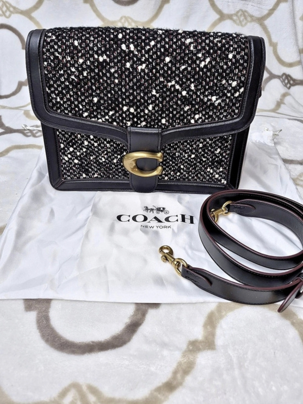 Coach Tabby Shoulder Bag 26 in Tweed Black & Cream